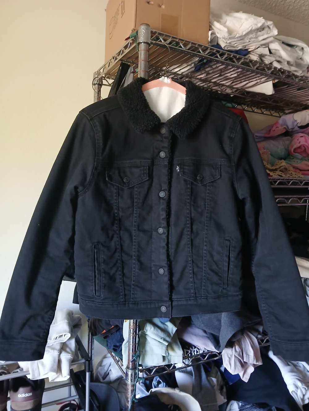 Levi's Black Sherpa-Lined Black Jean Jacket Size M Kids
